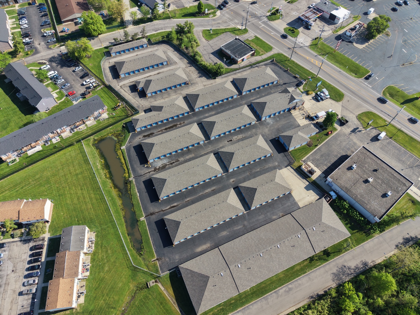 Commercial roofing project aerial view — Great American Roofing