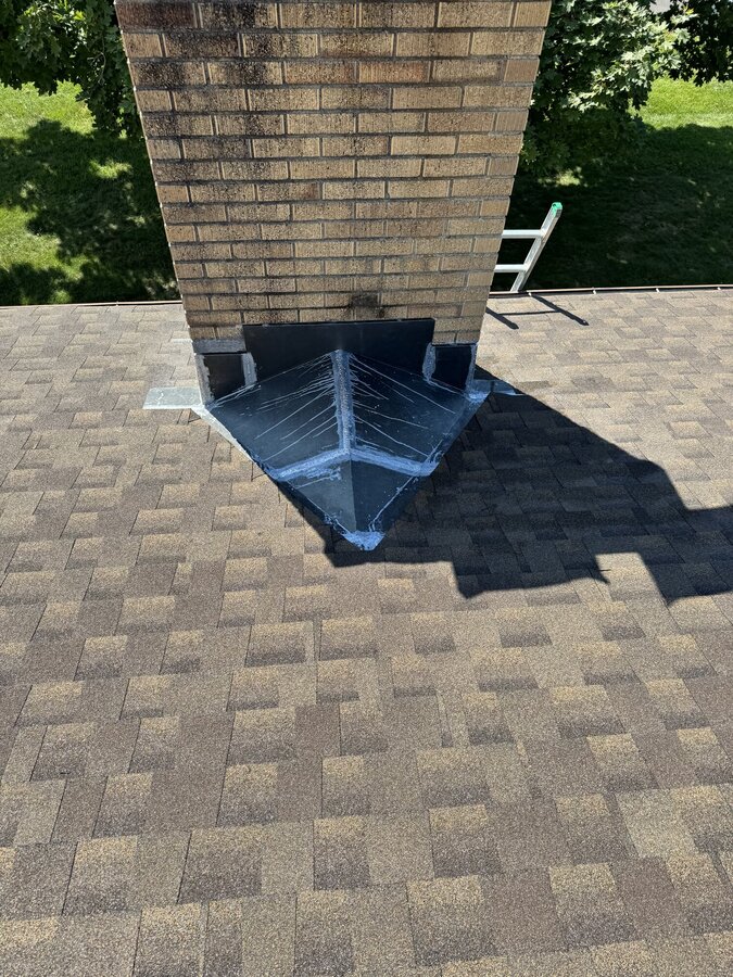Soldered chimney flashing wide