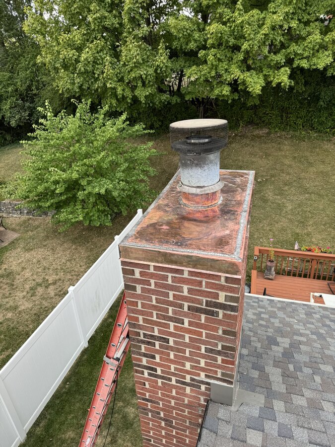 Chimney flashing in progress